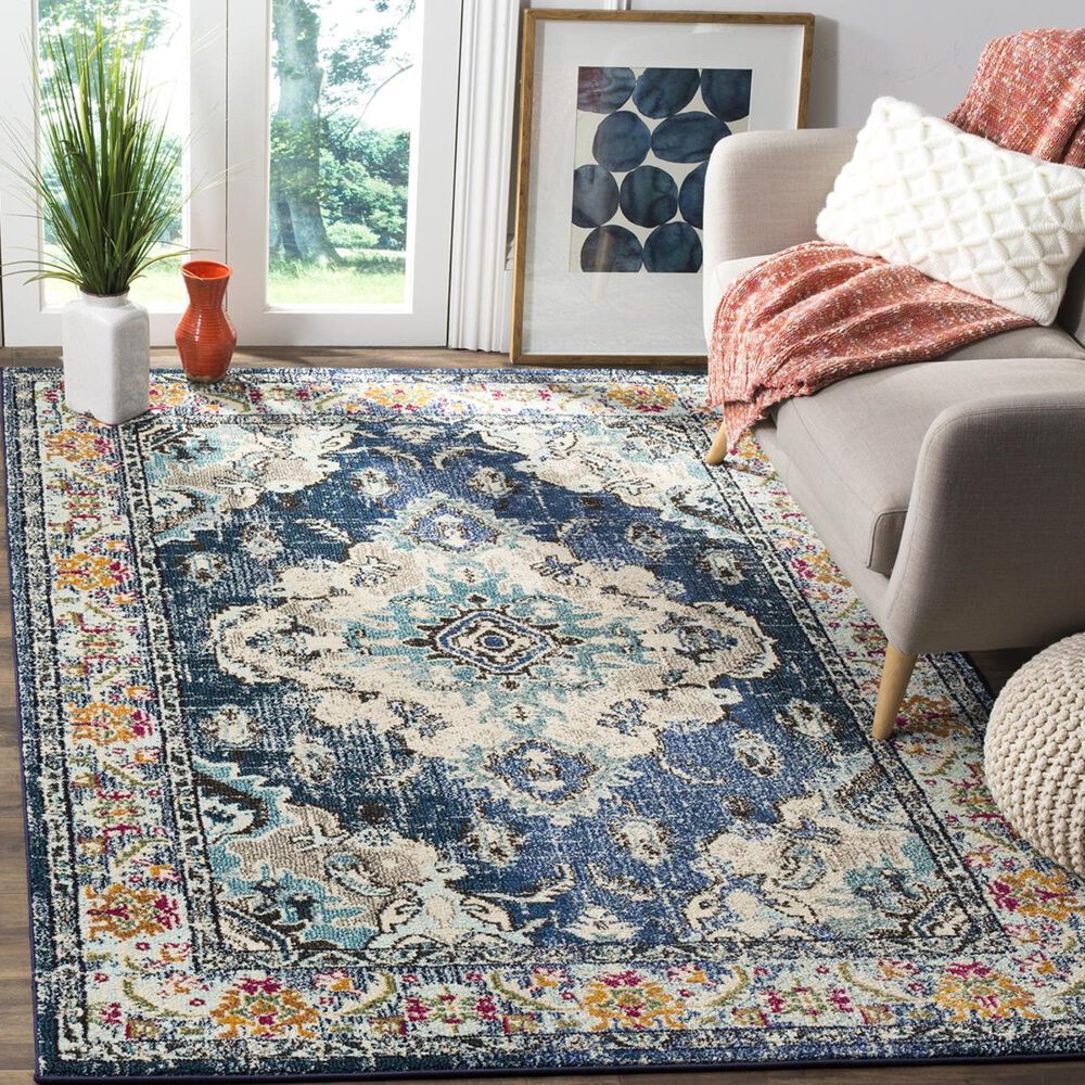Safavieh Monaco MNC243N-5 5"1" x 7"7" Navy/Light Blue Area Rug, , large