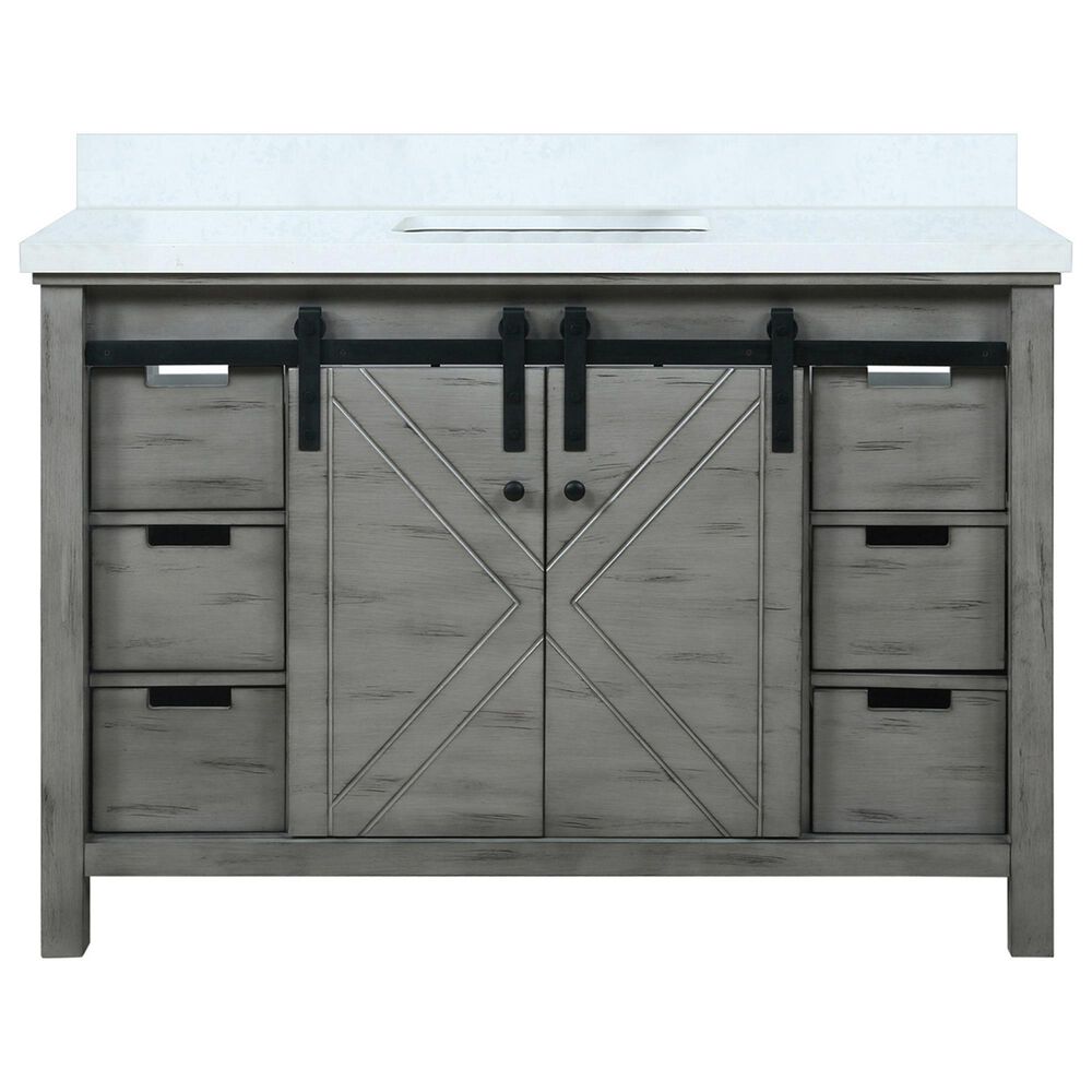 Lexora Home Marsyas 48" Single Bathroom Vanity in Ash Grey with White Quartz Top and Rectangular Sink, , large