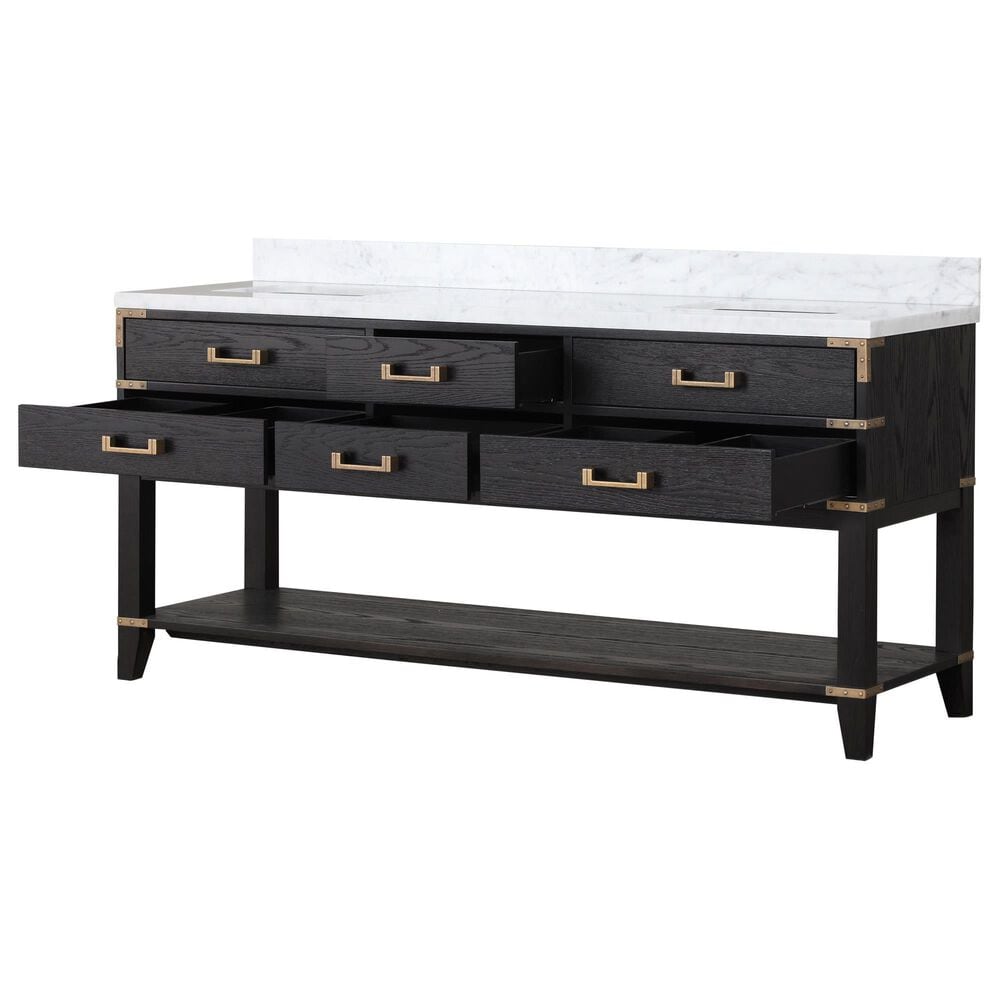 Lexora Home Norwalk 72&quot; Double Bathroom Vanity in Black Oak with White Carrara Marble Top and Rectangular Sinks, , large