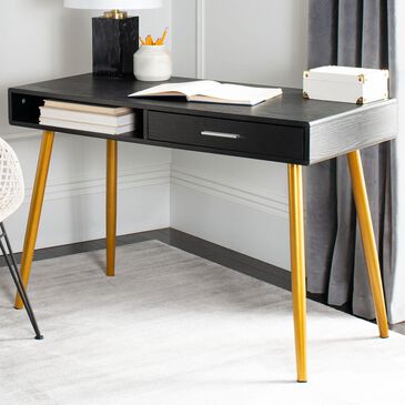 Safavieh Jorja 1-Drawer Desk in Black/Gold, , large