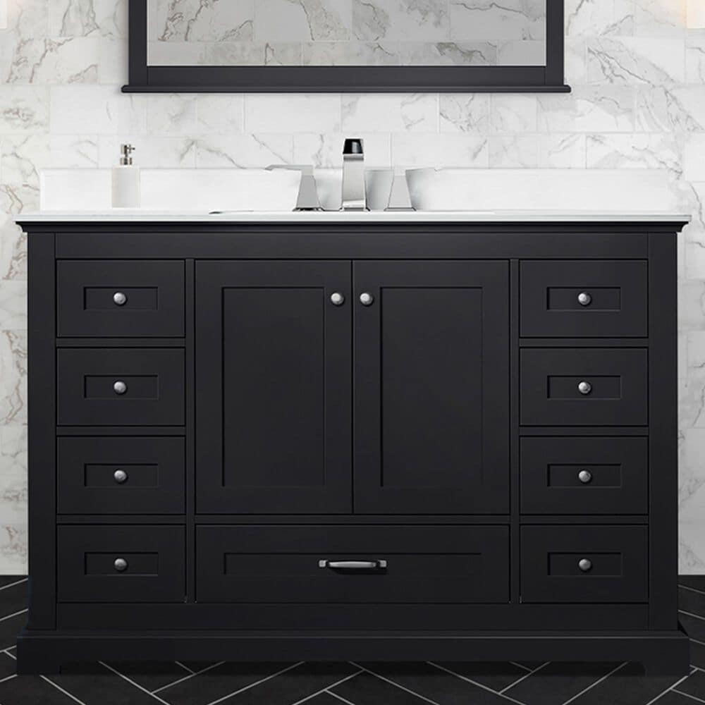 Lexora Home Dukes 48&quot; Double Bathroom Vanity in Espresso with 2 cm White Cultured Marble Top and Rectangular Sinks, , large