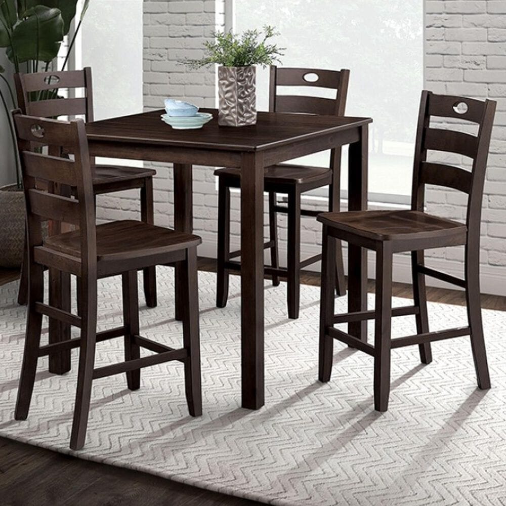 Furniture of America Lubbock 5-Piece Counter Height Dining Set in Expresso, , large