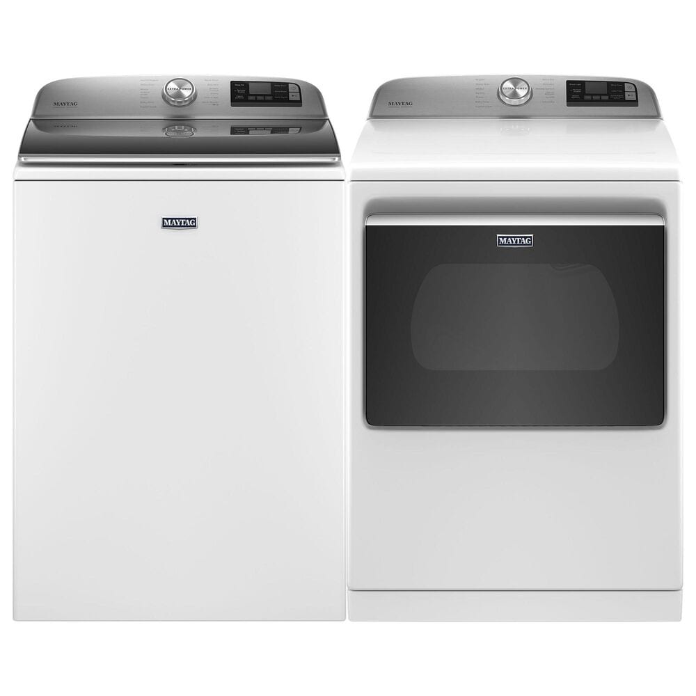 Maytag 5.3 Cu. Ft. Top Load Washer and 7.4 Cu. Ft. Electric Dryer Laundry Pair in White, , large