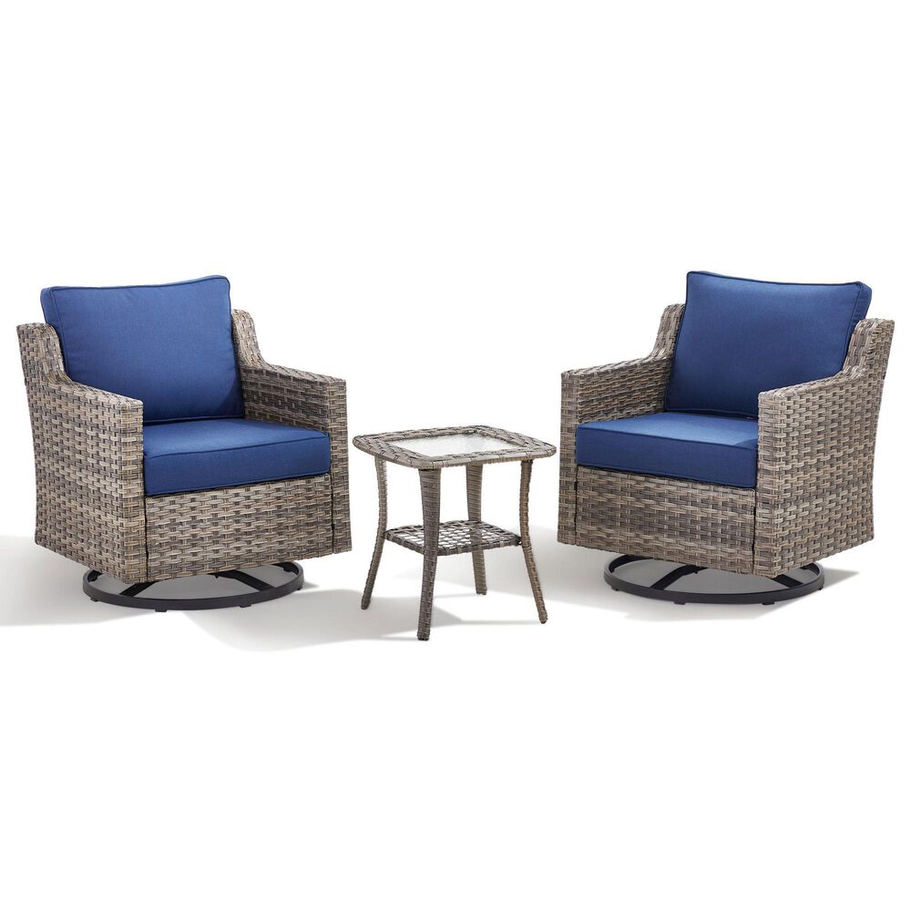Sunwell Garden 3-Piece Patio Swivel Glider Set with 19" Side Table in Navy, , large