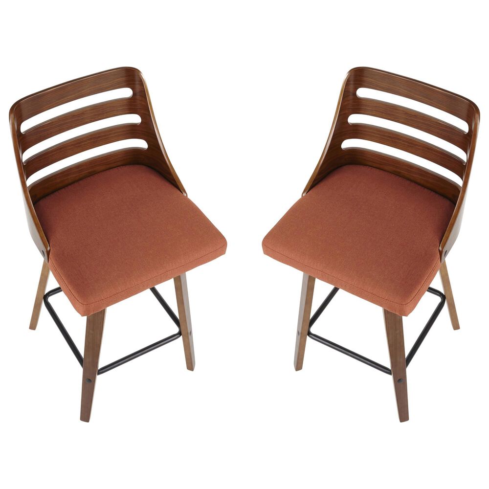 Lumisource Trevi Swivel Counter Stool with Orange Cushion in Walnut and Black &#40;Set of 2&#41;, , large