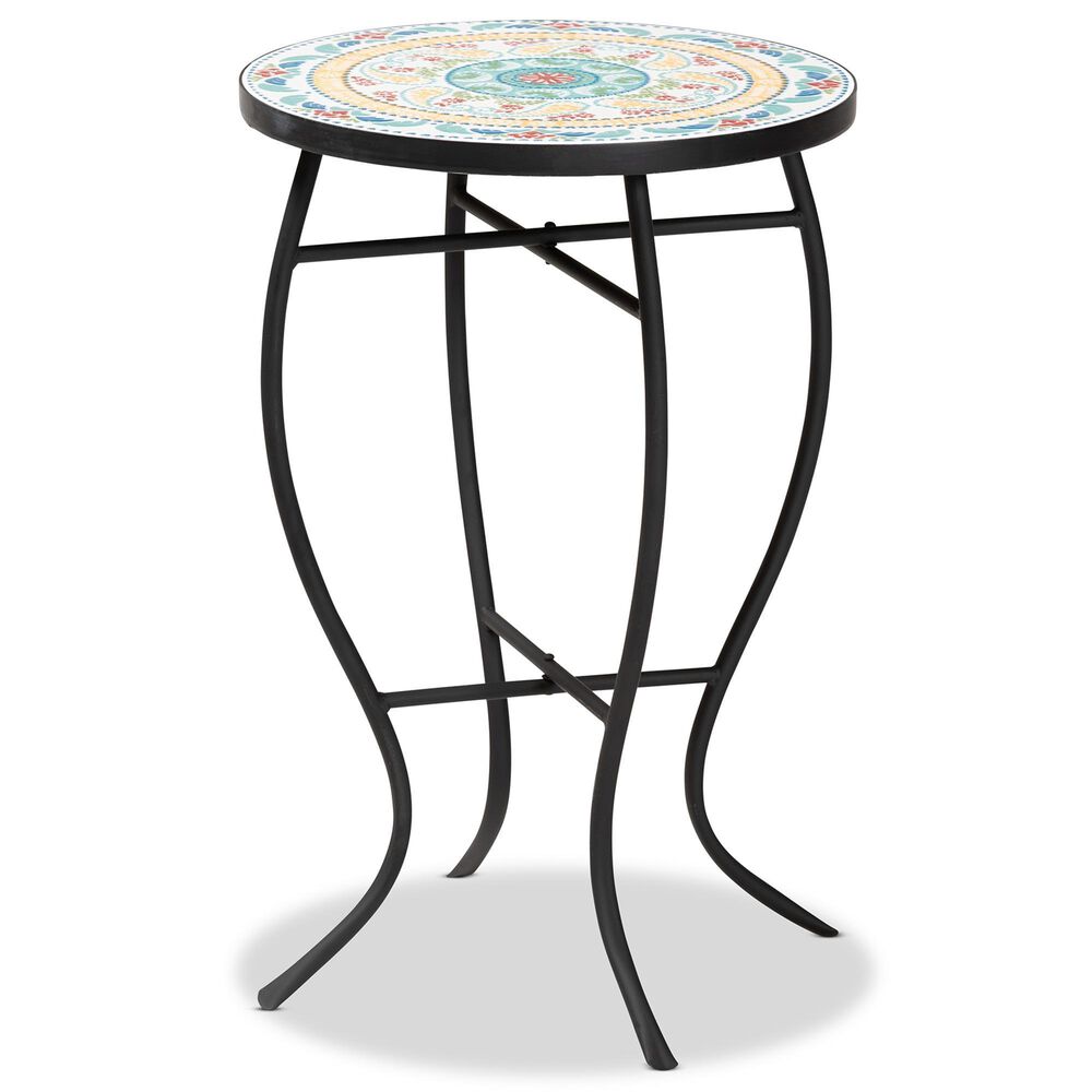 Baxton Studio Gaenor Plant Stand with Ceramic Top in Black, , large