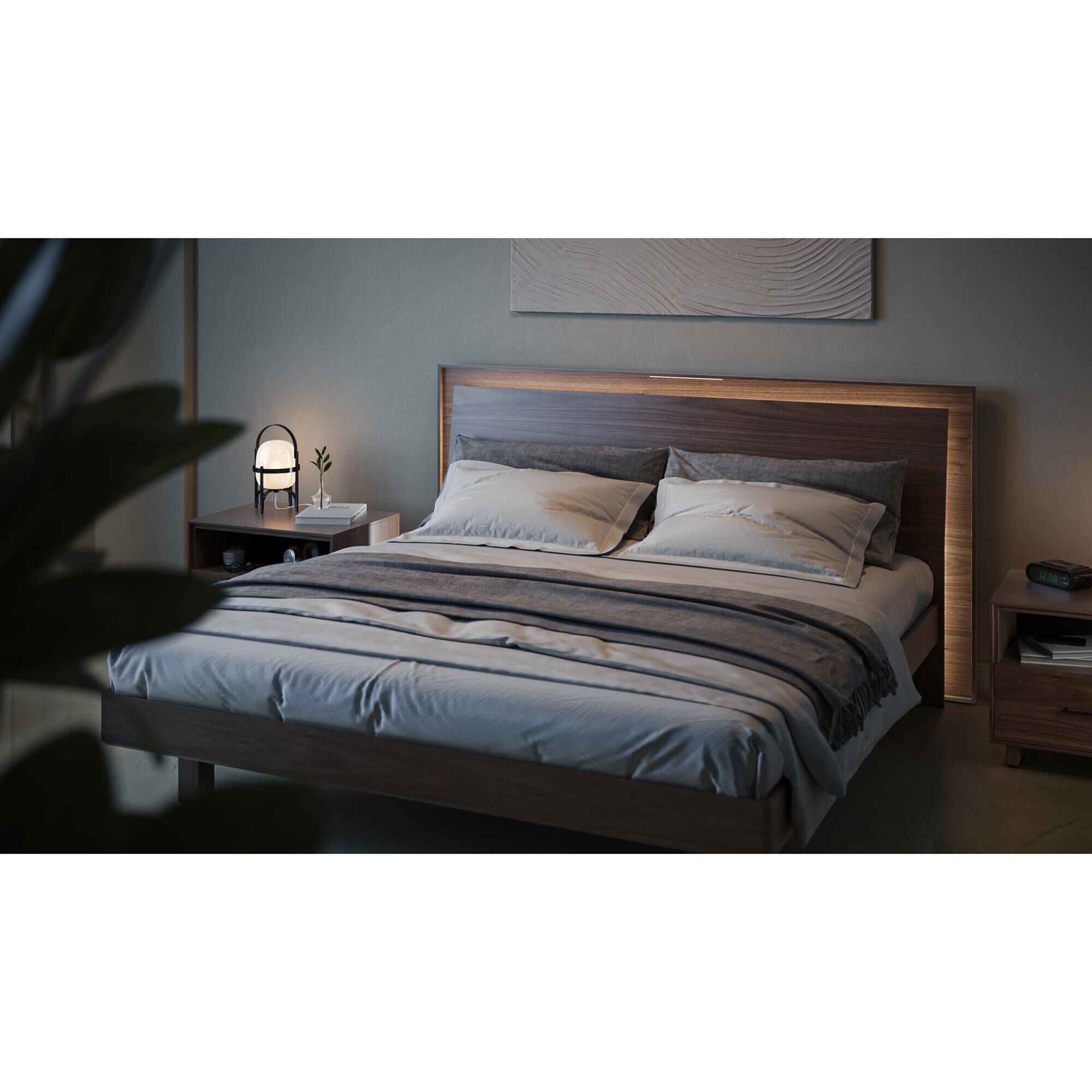 BDI Kava King Platform Bed in Natural Walnut with Lighting and USB