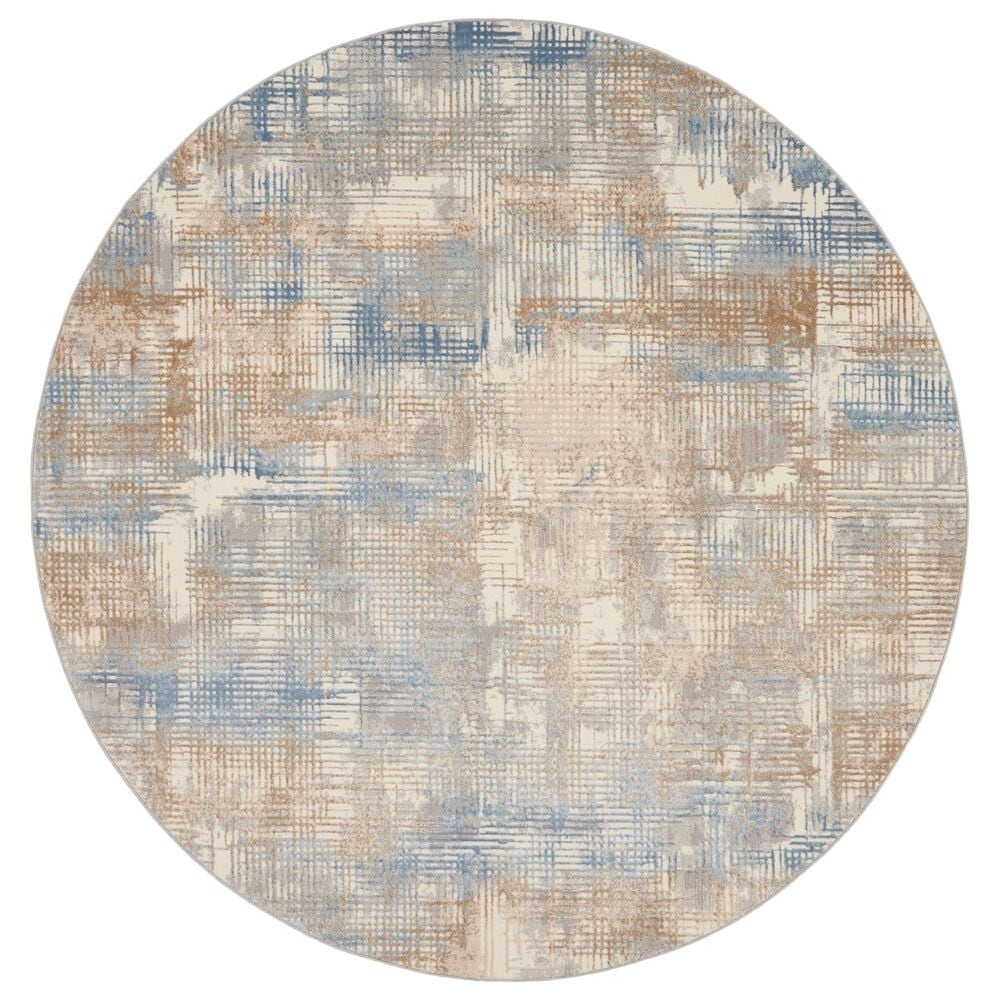 Nourison Rush 8&#39; Round Blue and Beige Area Rug, , large