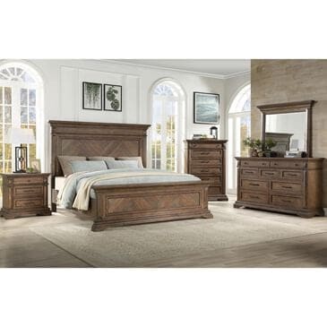 New Heritage Design Mar Vista 4 Piece Queen Bedroom Set in Brushed Walnut, , large