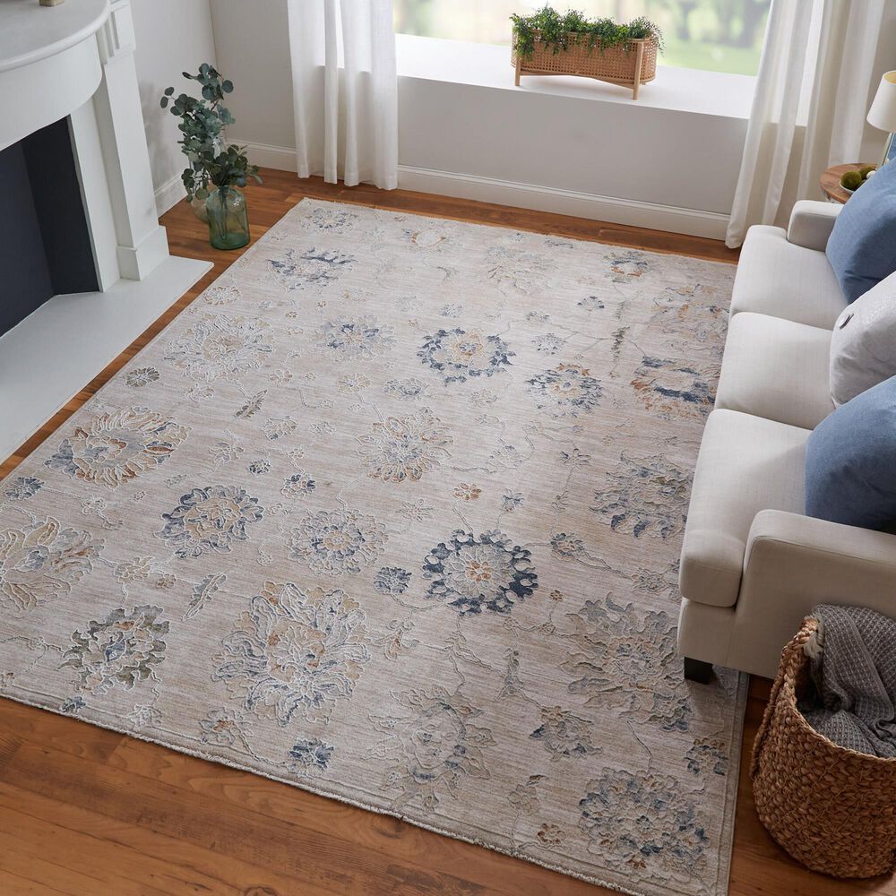 Feizy Pasha 39M9F 7&#39;10&quot; x 10&#39;3&quot; Beige and Blue Area Rug, , large