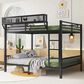 Hearth and Haven Queen over Queen Bunk Bed with Ladder and Storage Shelf in Black, , large