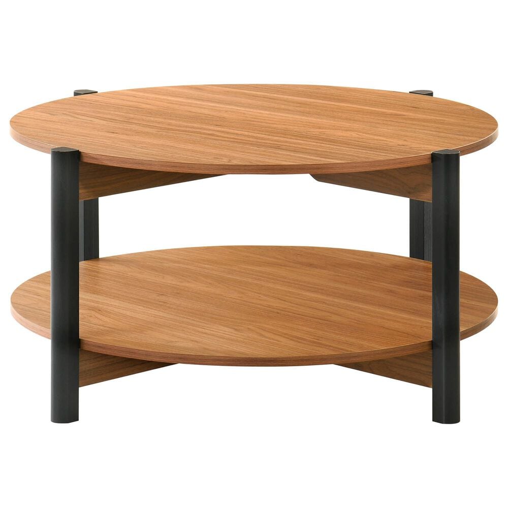 Furniture of America Elovier Coffee Table with Open Shelf in Walnut and Black, , large