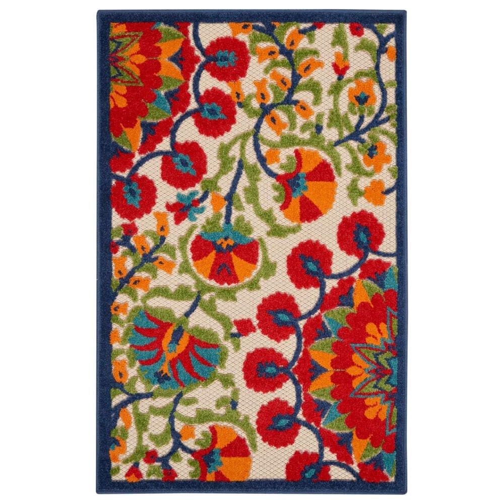 Nourison Aloha Floral 2"8" x 4" Red and Multicolor Indoor/Outdoor Area Rug, , large