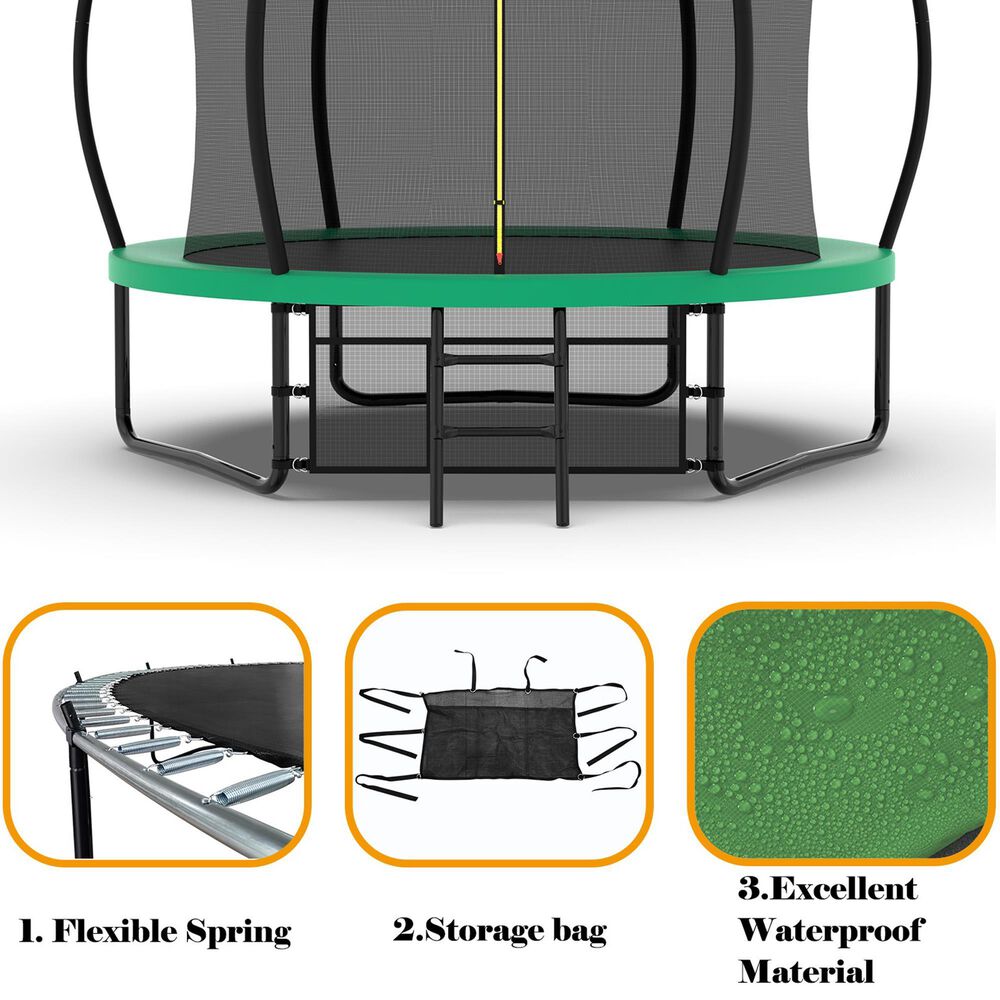 HOMLUX 10' Outdoor Trampoline with Basketball Hoop in Green, , large