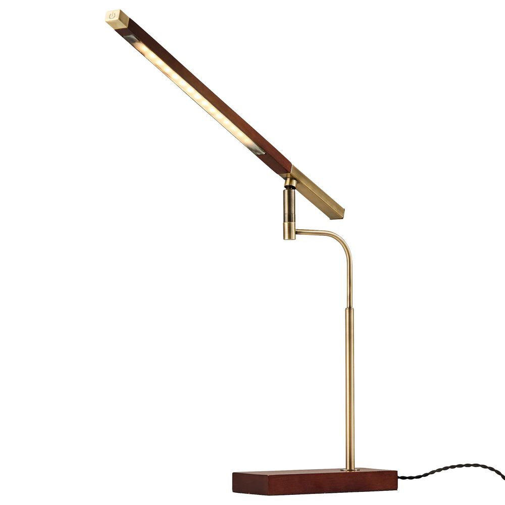 Adesso Barrett LED Desk Lamp in Walnut and Antique Brass, , large