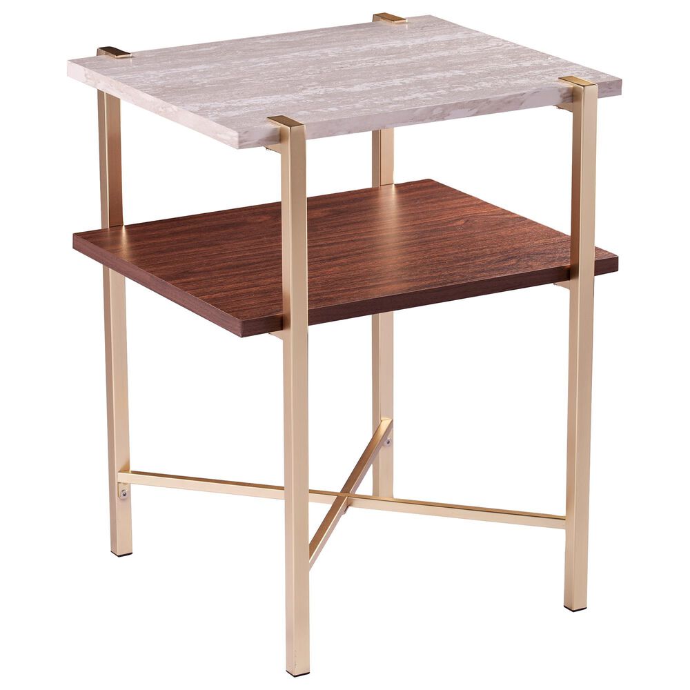 Southern Enterprises Ardmillan Storage End Table in Brass, Tobacco, and White, , large