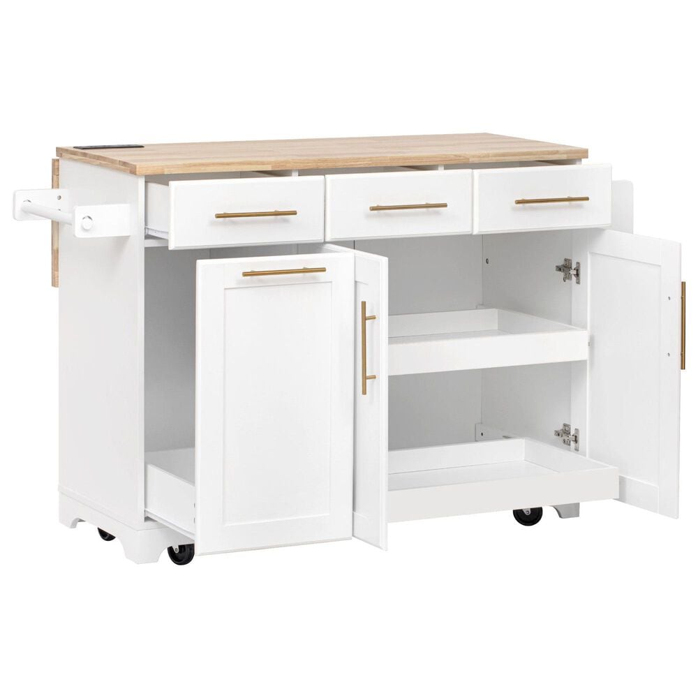 HOMLUX 59" Kitchen Island with 2 Pull Out Cabinet Organizers in White, , large