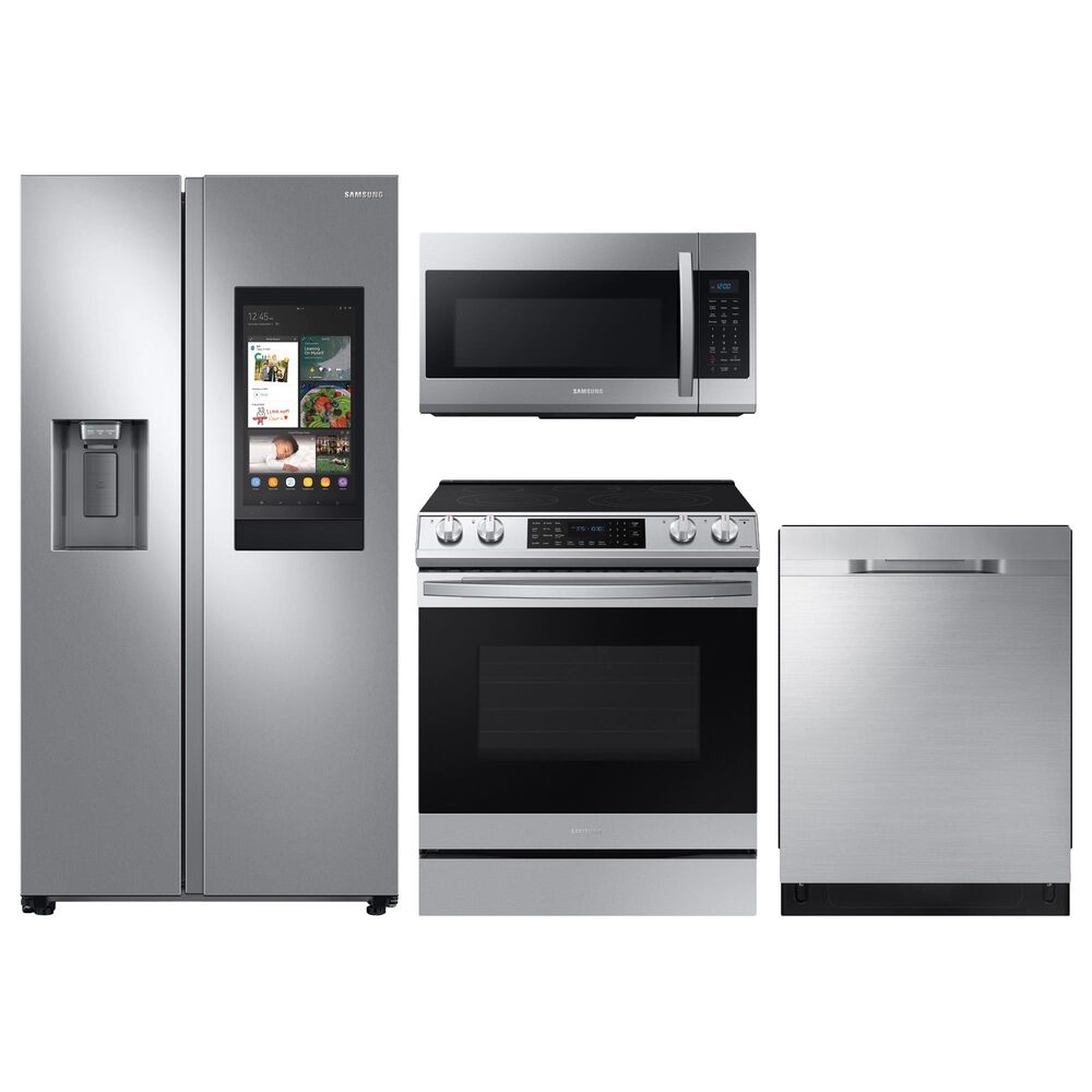 Samsung 4-Piece Kitchen Package with 22 Cu. Ft. Side-by-Side Refrigerator and Pocket Handle Dishwasher in Stainless Steel, , large