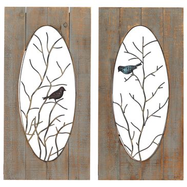 Maple and Jade 36" x 18" Rustic Birds Wall Decor in Brown (Set of 2), , large