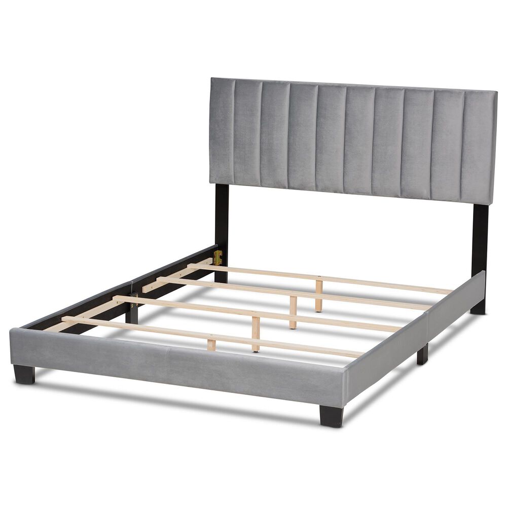 Baxton Studio Clare King Upholstered Panel Bed in Grey, , large