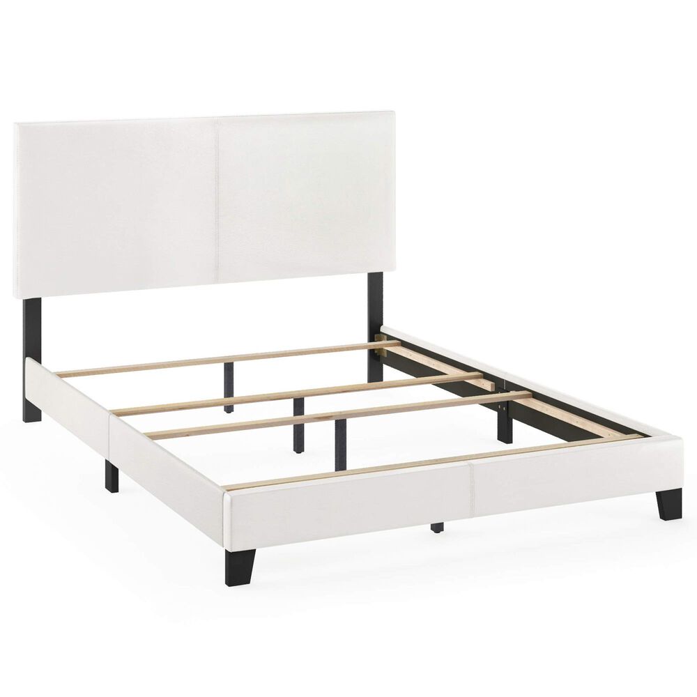 HOMLUX Pessac Twin PU Leather Upholstered Panel Bed Frame in White, , large