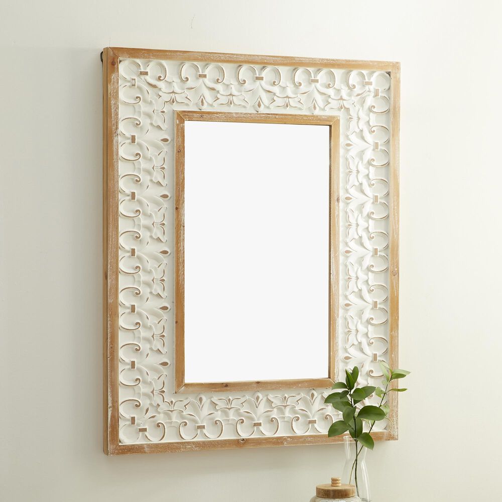 Maple and Jade 28&quot; x 36&quot; Wall Mirror in White and Brown, , large