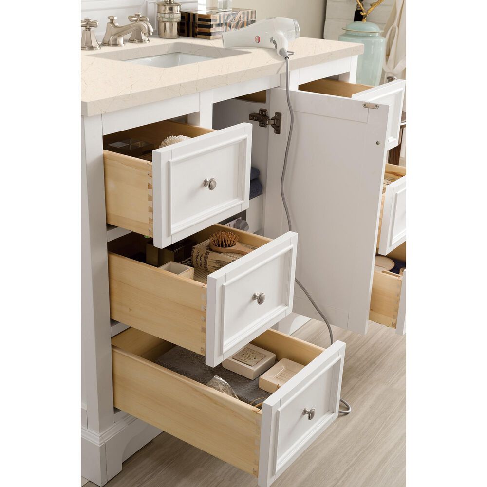 James Martin Vanities De Soto 48&quot; Single Bathroom Vanity in Bright White with 3 cm Eternal Marfil Quartz Top and Rectangular Sink, , large