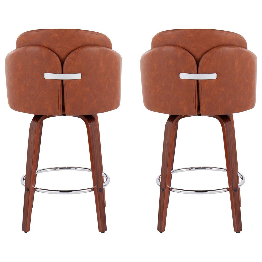 LumiSource Dahlia Swivel Counter Stool with Camel Upholstery in Walnut and Chrome (Set of 2), , large