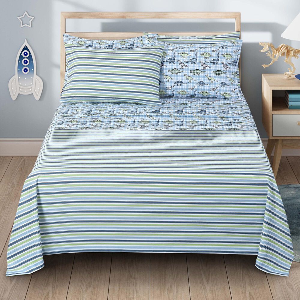 BCP Home Everyday Imagination 6-Piece Full Sheet Set in Dino Check, , large