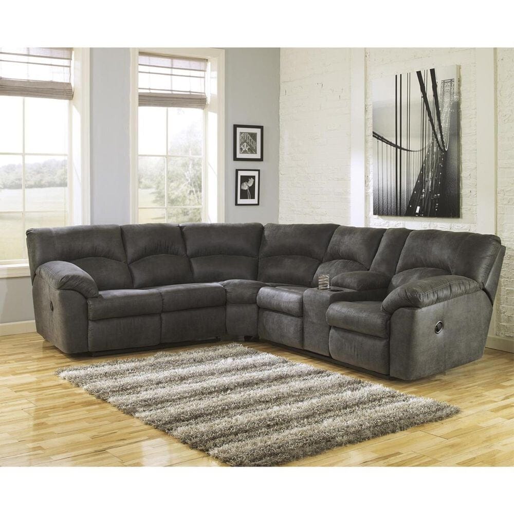 Ashley Tambo 2-Piece Manual Reclining Curved Sectional in Gray, , large