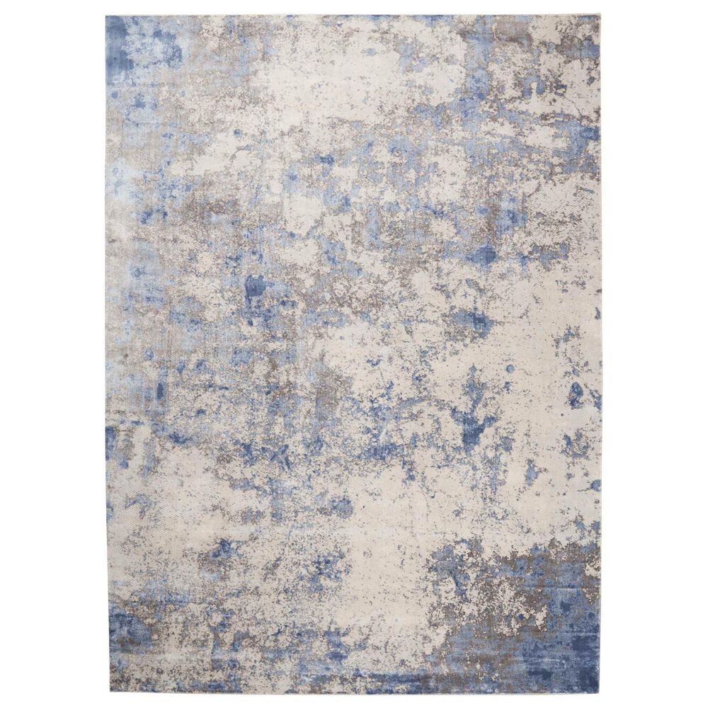 Nourison Silky Textures SLY04 7"10" x 10"6" Blue, Ivory and Grey Area Rug, , large