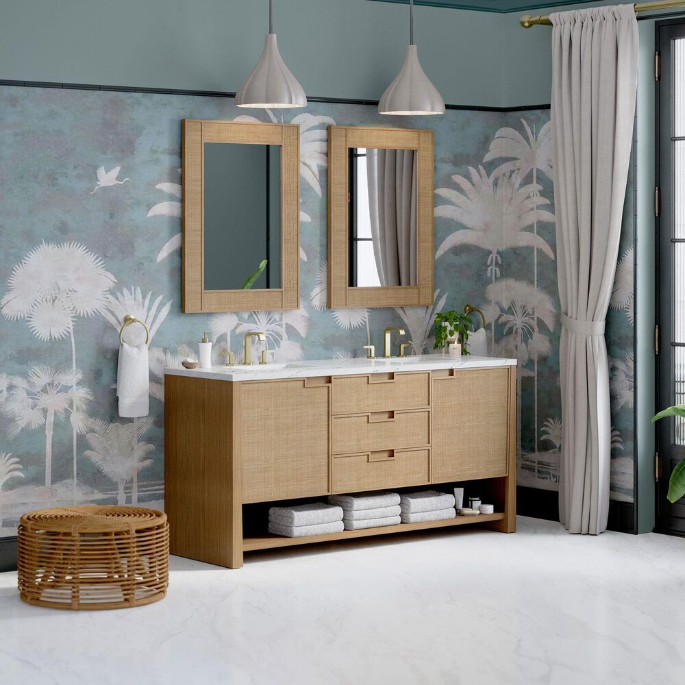 James Martin Vanities Solene 72" Double Bathroom Vanity in Seaside Oak with 3 cm Ethereal Noctis Quartz Top, Rectangular Sinks and FreePower Wireless Charger, , large
