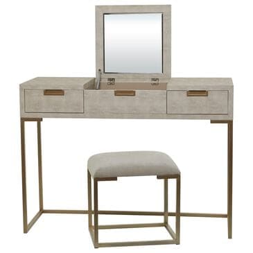 Maple and Jade Vanity Stool and Hidden Mirror in Light Gray and Gold, , large