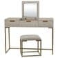 Maple and Jade Vanity Stool and Hidden Mirror in Light Gray and Gold, , large
