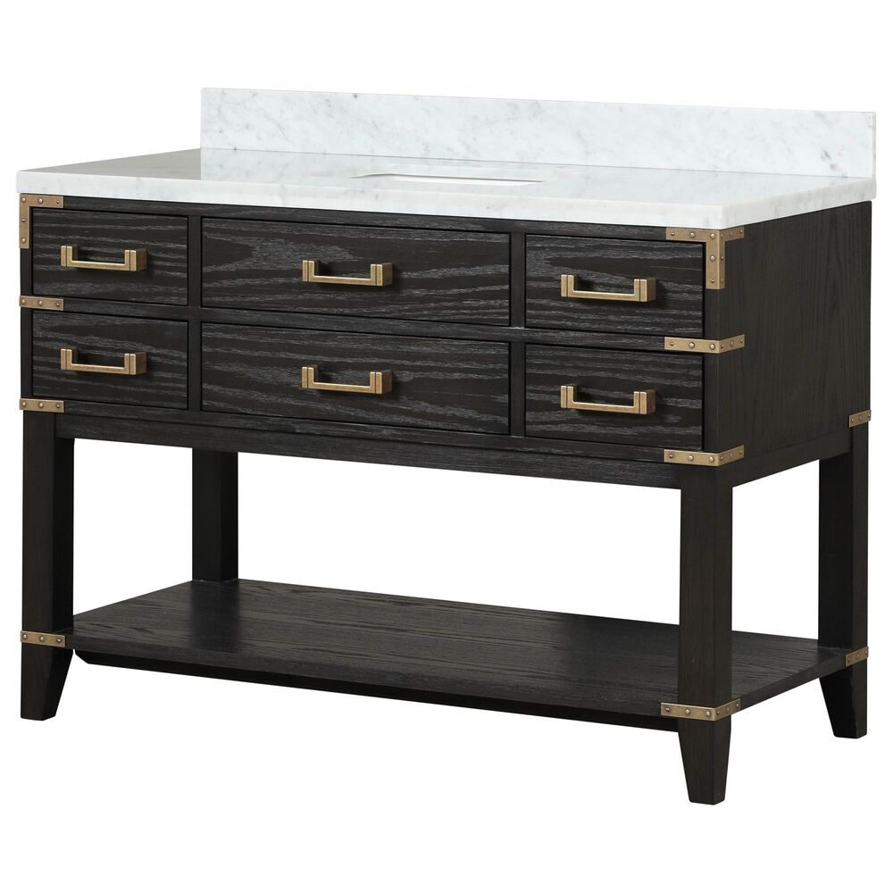 Lexora Home Norwalk 48" Single Bathroom Vanity in Black Oak with White Carrara Marble Top and Rectangle Sink, , large