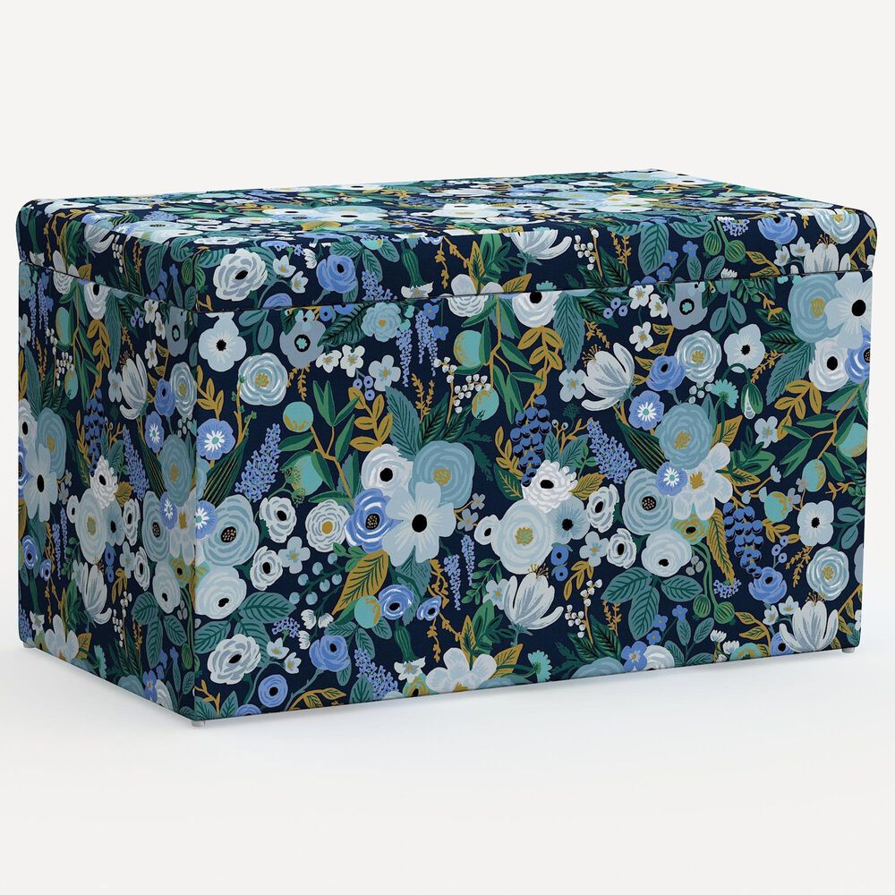 Rifle Paper Co Crafted by Cloth & Company Willie Storage Bench in Garden Party Blue, , large