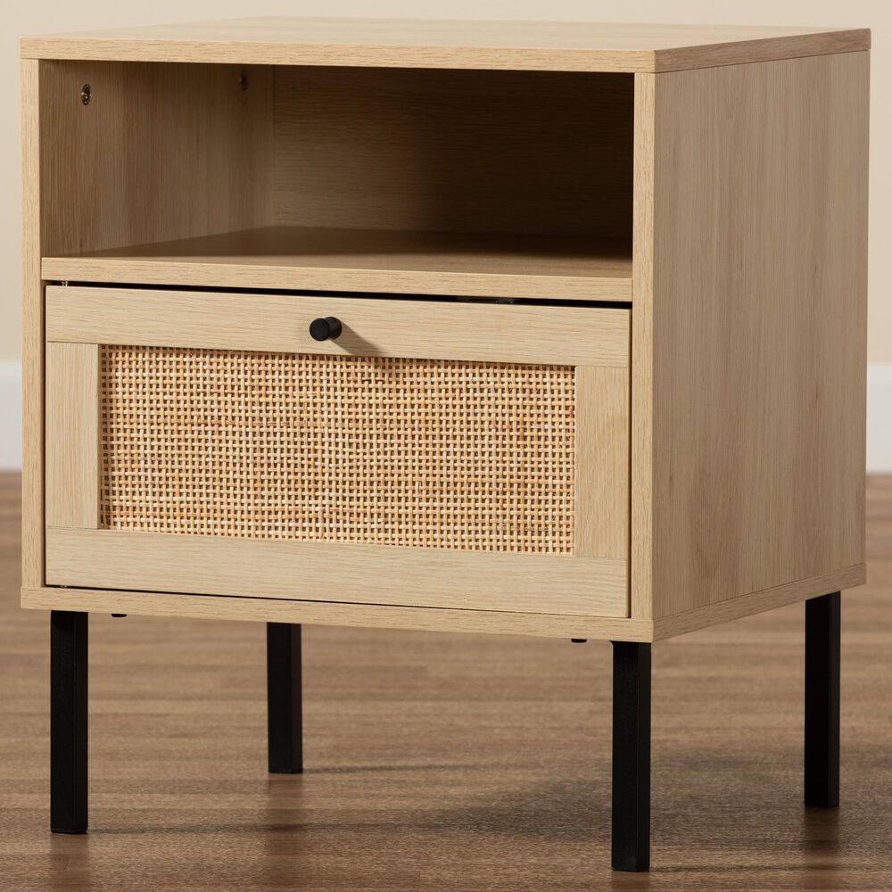 Baxton Studio Caterina 1-Door End Table in Natural Brown and Black, , large