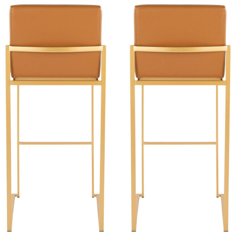 Lumisource Fuji High Back Barstool with Camel Faux Leather in Gold &#40;Set of 2&#41;, , large