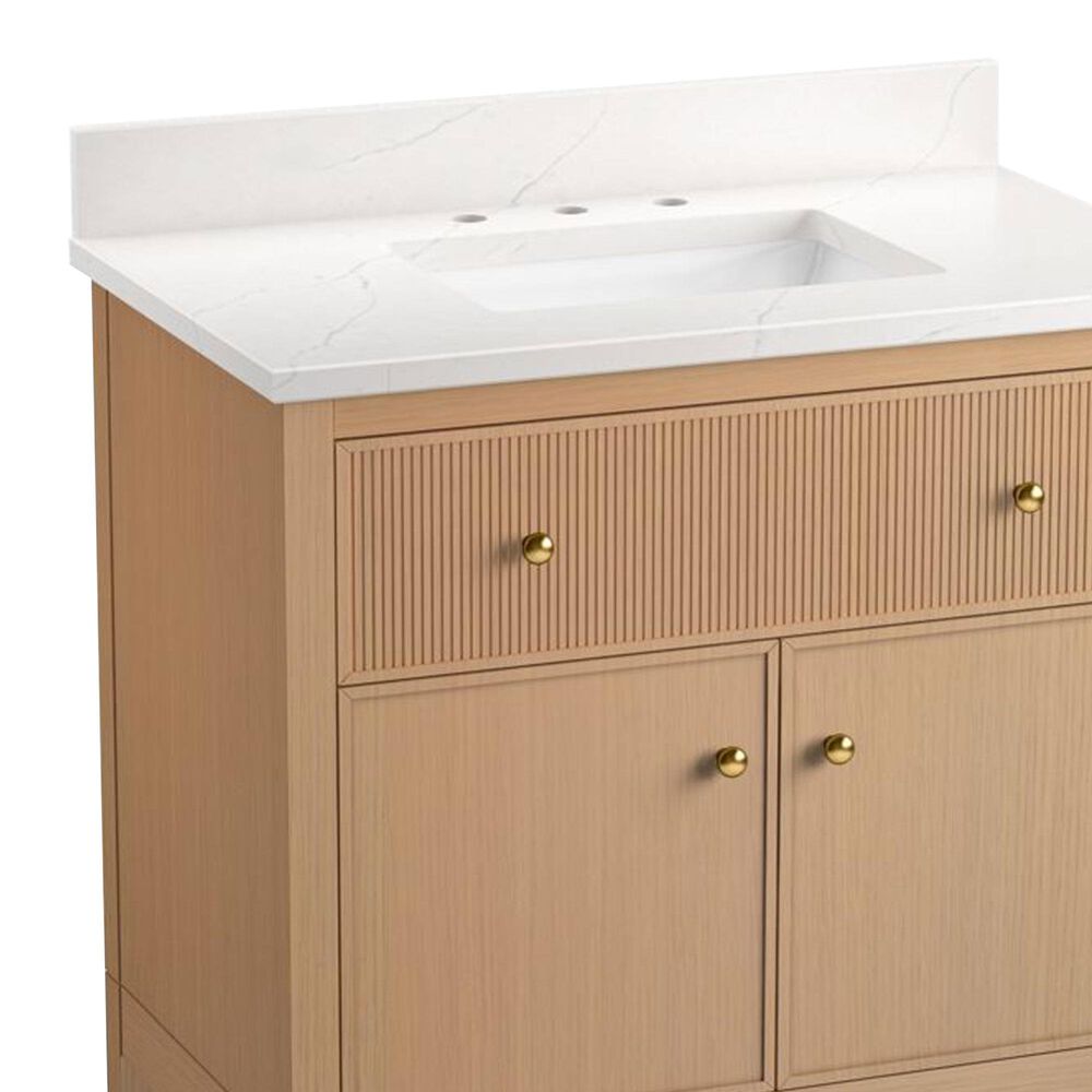 Kohler Malin 36" Single Bathroom Vanity in White Oak with 3 cm White Quartz Top and Rectangular Sink, , large