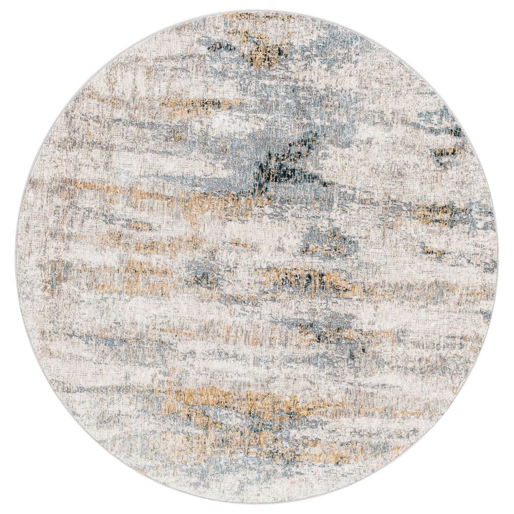 Surya Cardiff CDF-2306 Medium Gray, Light Blue, Mustard and Dark Blue 6&#39;7&quot; Round Area Rug, , large