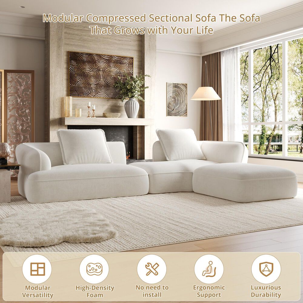 Hearth and Haven 2-Piece Right Facing L-Shaped Sectional Sofa with Pillow Back Cushions in White, , large