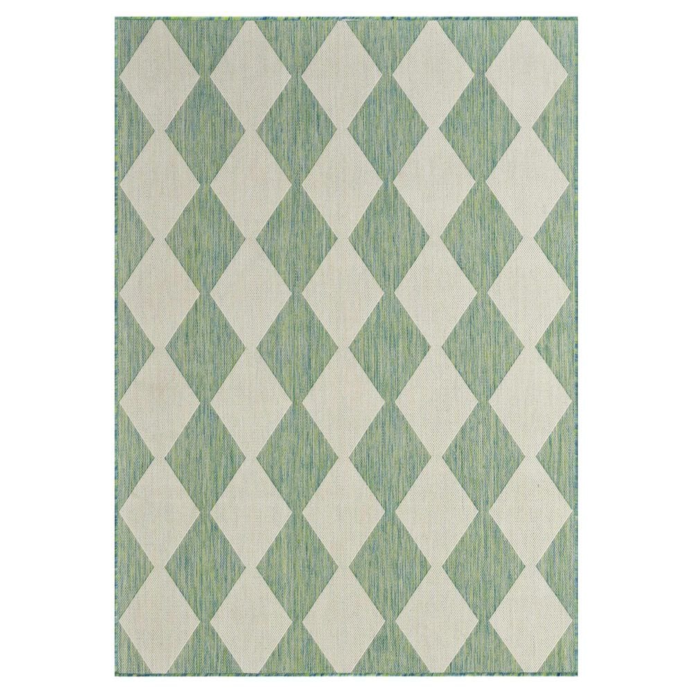 Nourison Positano Geometric Blue and Green 4" x 6" Indoor/Outdoor Area Rug, , large