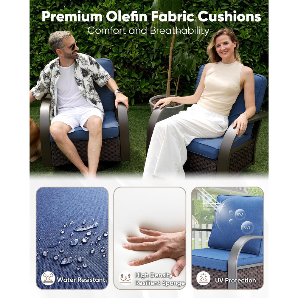 Sunwell Garden 36" Patio Swivel Glider Chair with Metal Armrest in Navy (Set of 2), , large