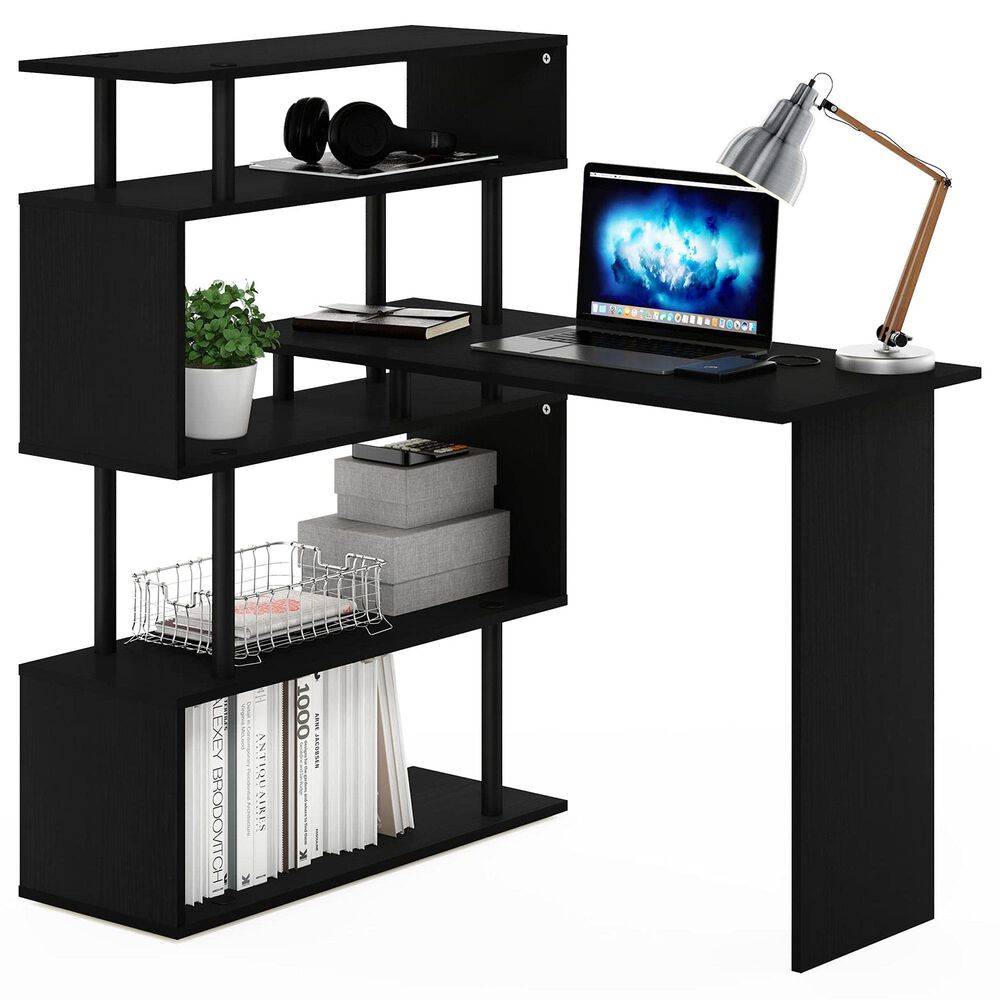 HOMLUX 5-Tier Shelves L-Shape Computer Desk in Americano and Black, , large