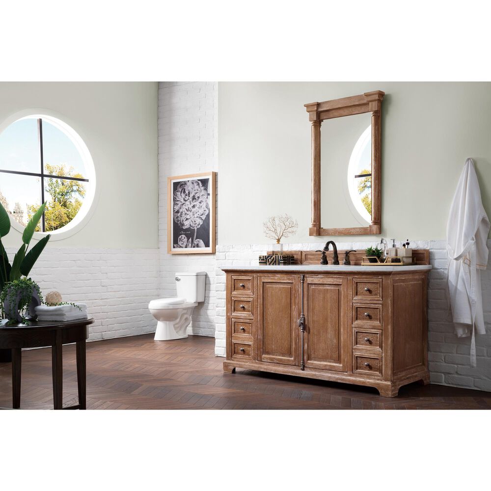 James Martin Providence 60" Single Bathroom Vanity in Driftwood with 3 cm Arctic Fall Solid