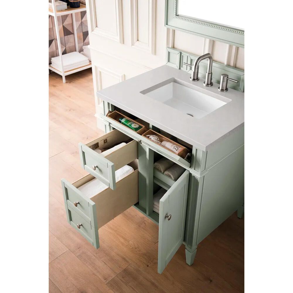 James Martin Vanities Brittany 30" Single Bathroom Vanity in Sage Green with 3 cm Eternal Jasmine Pearl Marble Top and Rectangle Sink, , large