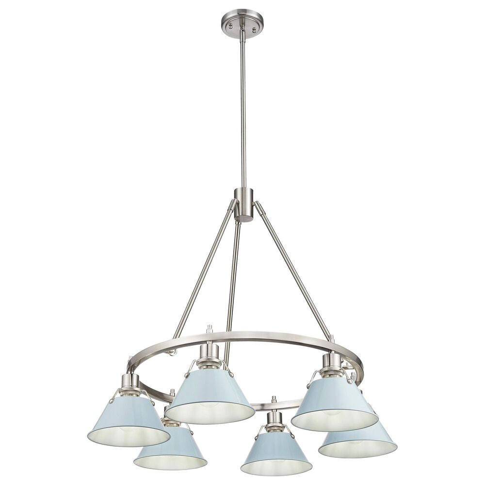 Golden Lighting Orwell 6-Light Chandelier with Dusky Blue Shade in Pewter, , large