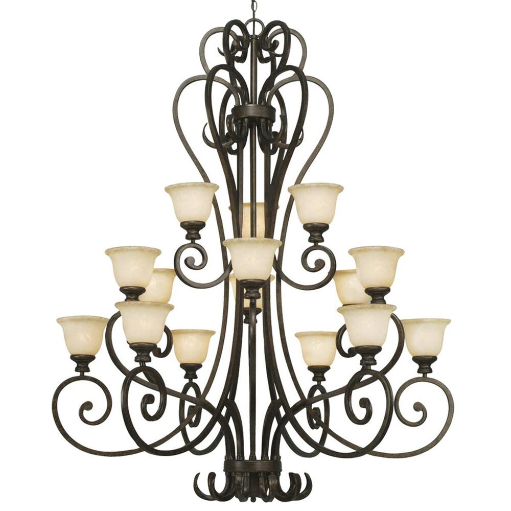 Golden Lighting Heartwood 3 Tier - 15-Light Chandelier in Burnt Sienna with Tea Stone Glass, , large