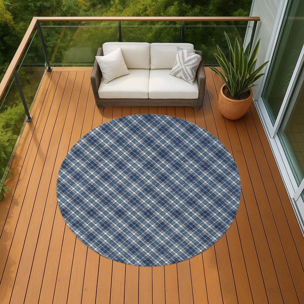 Dalyn Rug Company Soft Essentials Plaid Navy 8' Round Indoor/Outdoor Area Rug, , large