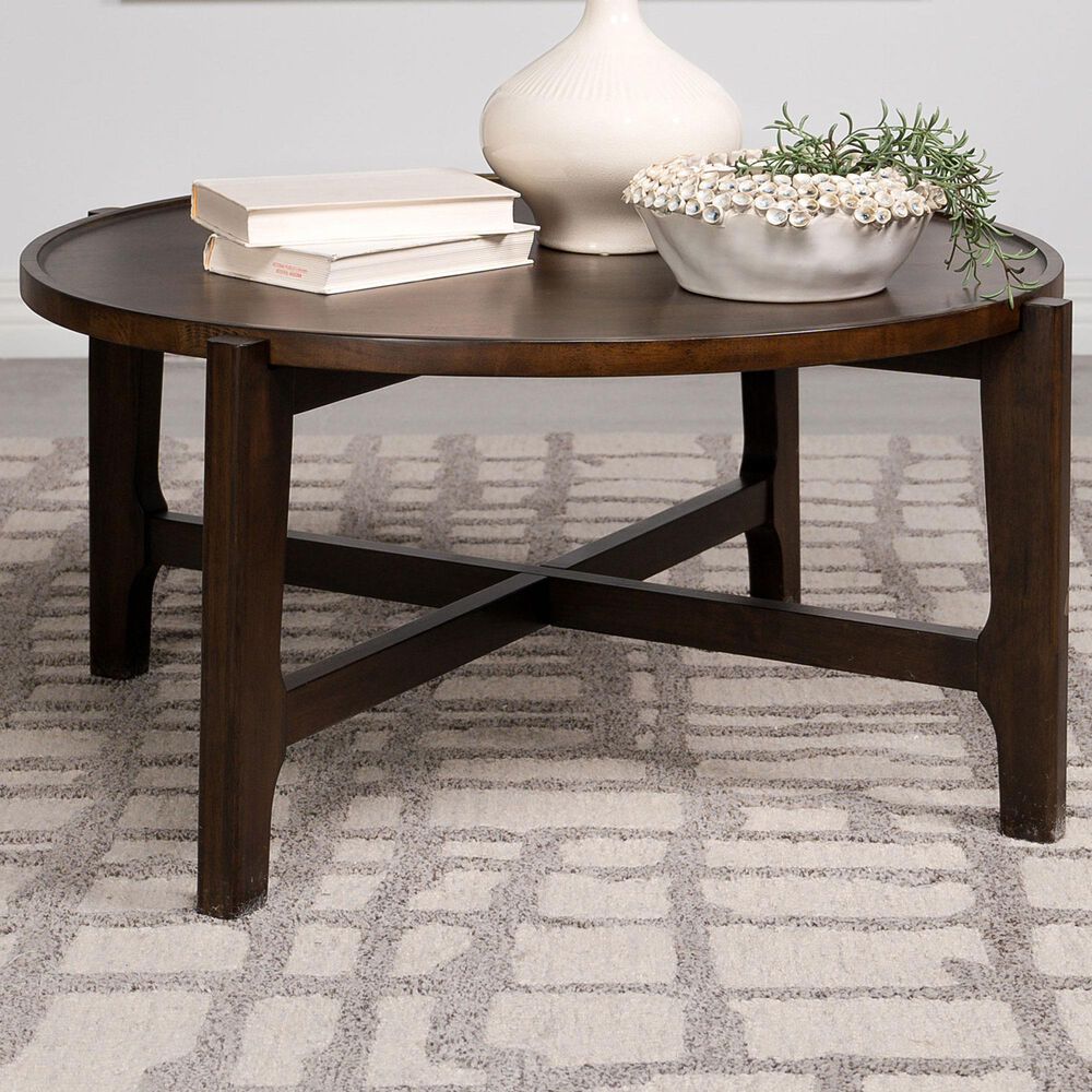 Pacific Landing Cota Round Coffee Table in Dark Brown, , large